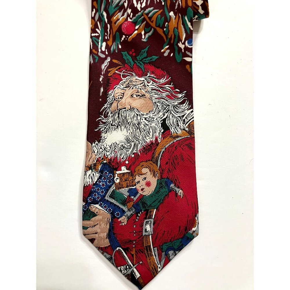 Vintage Montagu Santa Claus Christmas Silk Tie Made In USA Italian Fabric